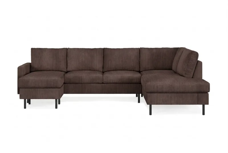 Peppe 4-seters Høyrevendt U-formet Sofa med Divan og Sjeselong i Manchester, Mørk brun