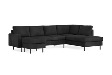 Peppe 4-seters Høyrevendt U-formet Sofa med Divan og Sjeselong i Manchester - Svart - Møbler - Sofaer - Sofaer med sjeselong - 4 seters sofa med divan