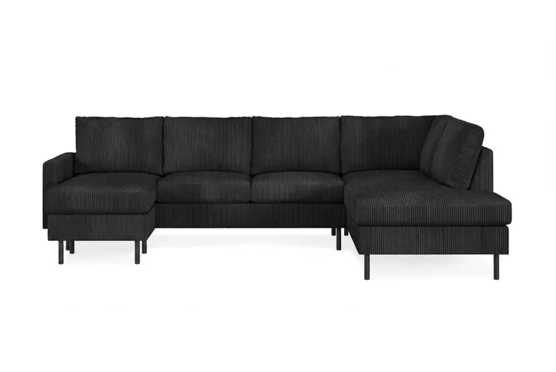 Peppe 4-seters Høyrevendt U-formet Sofa med Divan og Sjeselong i Manchester, Svart