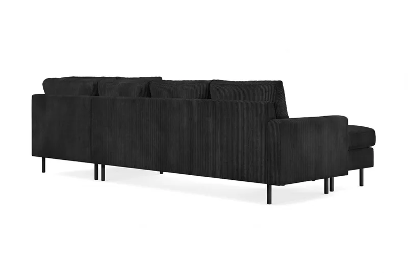Peppe 4-seters Høyrevendt U-formet Sofa med Divan og Sjeselong i Manchester - Svart - Møbler - Sofaer - Sofaer med sjeselong - 4 seters sofa med divan