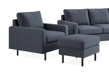 Peppe Sofagruppe 3-seter Vendbar L-formet Divansofa + Lenestol + Fotskammel i Stoff - Mørk grå - Møbler - Sofaer - Sofagrupper