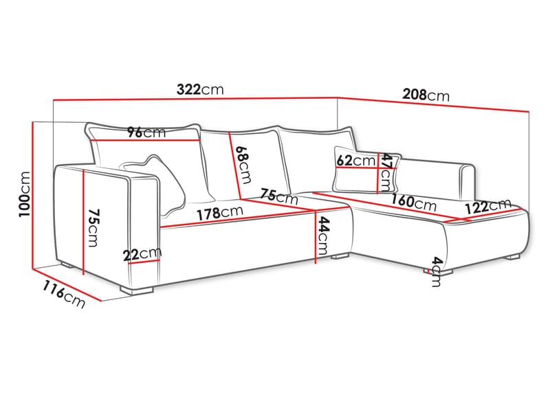 Puente 4-seters sofa med divan - blå - Møbler - Sofaer - Hjørnesofaer - Hjørnesofa med divan