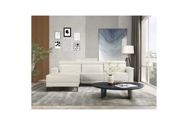 Reclinersofa med hjørne Loft24 Hjørnesofa 3-seters Lund Cream White Vänster - Møbler - Sofaer - Reclinersofaer