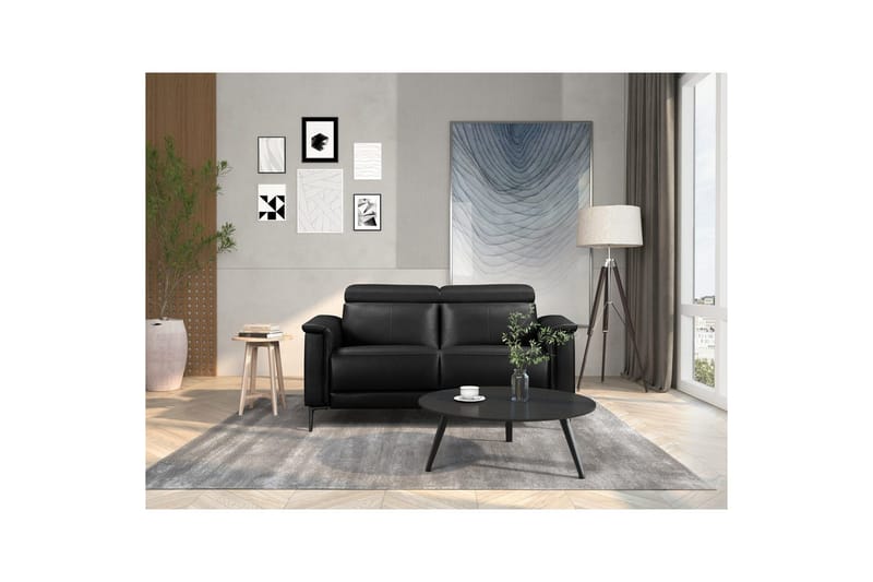 Reclinersofa uten hjørne Loft24 2-seters sofa Lund svart, skinn/PU, elektrisk hvilestol Svart, Graphite Grey - Møbler - Sofaer - Reclinersofaer