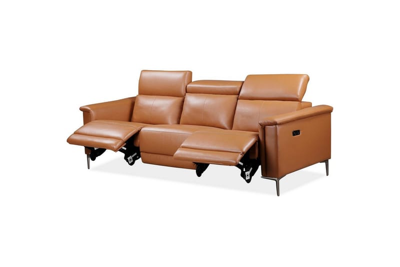 Reclinersofa uten hjørne Loft24 3-seters sofa Lund cognac Brun,Grå - Møbler - Sofaer - Reclinersofaer