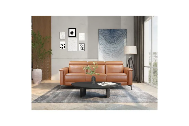 Reclinersofa uten hjørne Loft24 3-seters sofa Lund cognac Brun,Grå - Møbler - Sofaer - Reclinersofaer