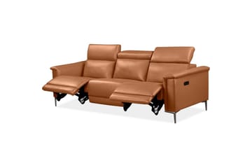 Reclinersofa uten hjørne Loft24 3-seters sofa Lund cognac Chocolate Brown,Grå - Møbler - Sofaer - Reclinersofaer