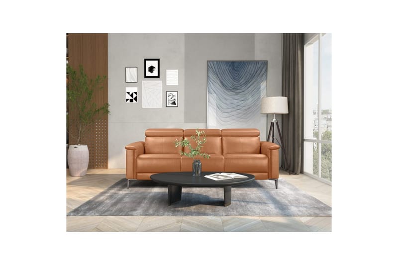 Reclinersofa uten hjørne Loft24 3-seters sofa Lund cognac Chocolate Brown,Grå - Møbler - Sofaer - Reclinersofaer