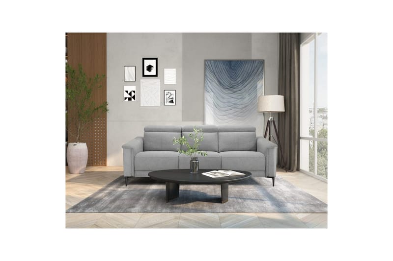 Reclinersofa uten hjørne Loft24 3-seters sofa Lund cognac Ljusgrå - Møbler - Sofaer - Reclinersofaer