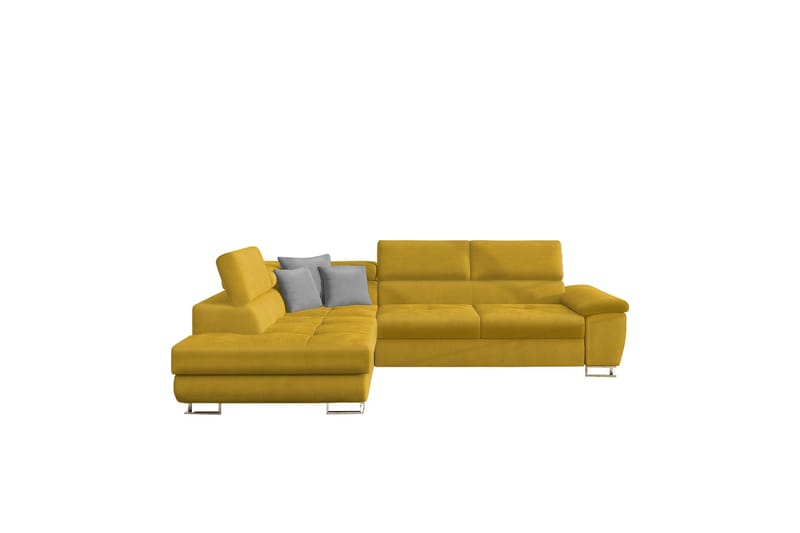 Reginia Sofa med Sjeselong 3-seter - Gul/Lys grå - Møbler - Sofaer - Fløyelssofaer