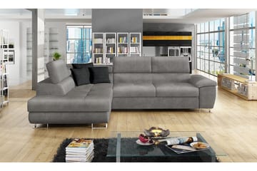 Reginia Sofa med Sjeselong 3-seter - Lys grå/Svart - Møbler - Sofaer - Fløyelssofaer