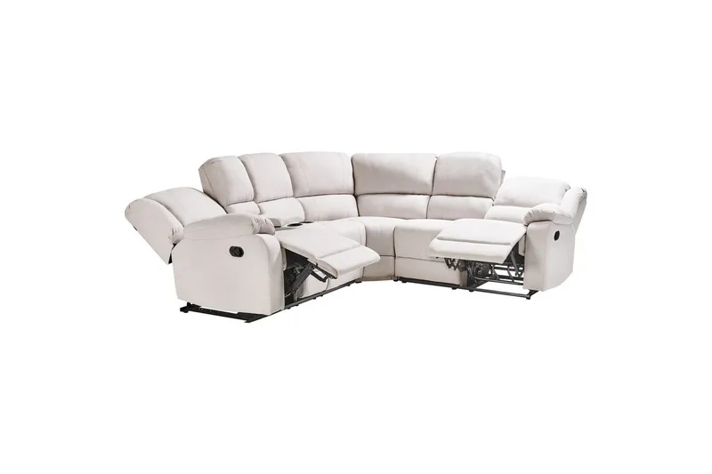 Rokke 4-seter L-formet Hjørnesofa 229 cm med Oppbevaring og Recliner i Stoff, Beige