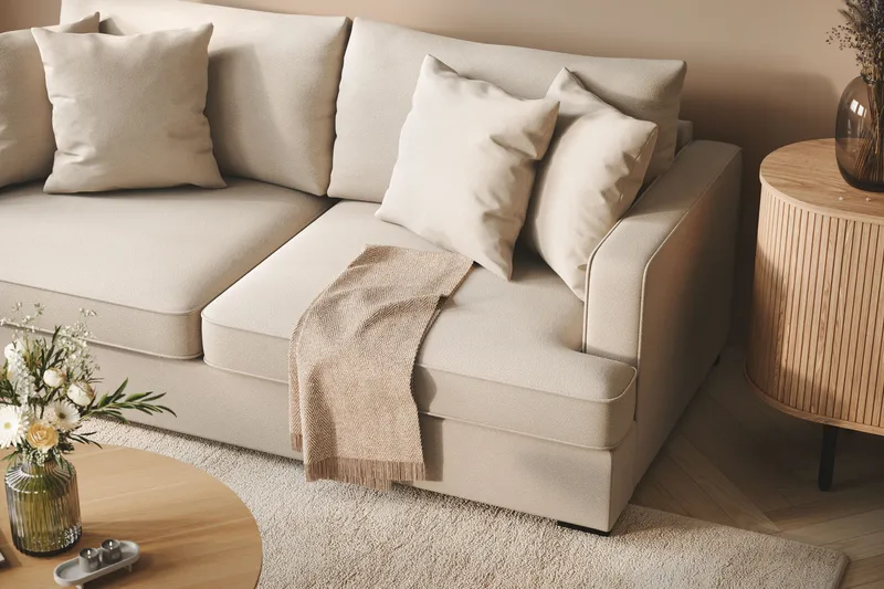 Rossita 3-seters Dyp Sofa i Bouclé - Beige - Møbler - Sofaer - 3 seter sofa
