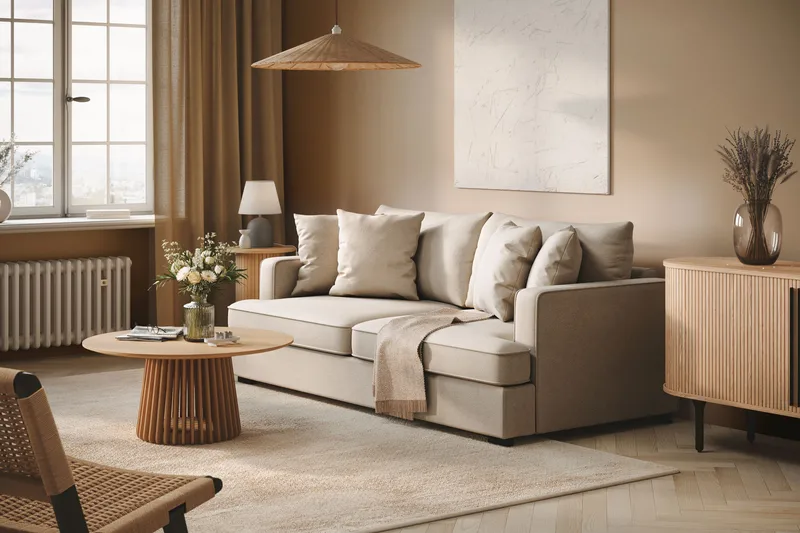 Rossita 3-seters Dyp Sofa i Bouclé - Beige - Møbler - Sofaer - 3 seter sofa