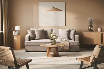 Rossita 3-seters Dyp Sofa i Chenille - Grå / Brun - Møbler - Sofaer - 3 seter sofa