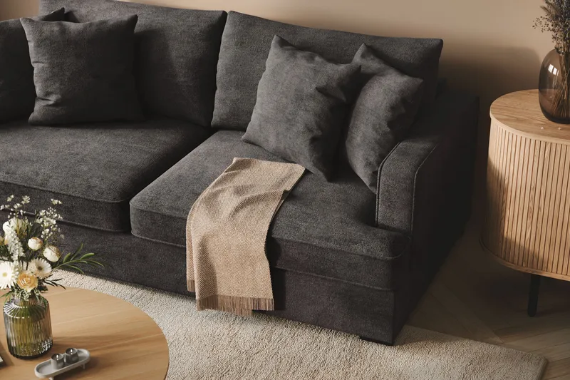 Rossita 3-seters Dyp Sofa i Chenille - Svart - Møbler - Sofaer - 3 seter sofa