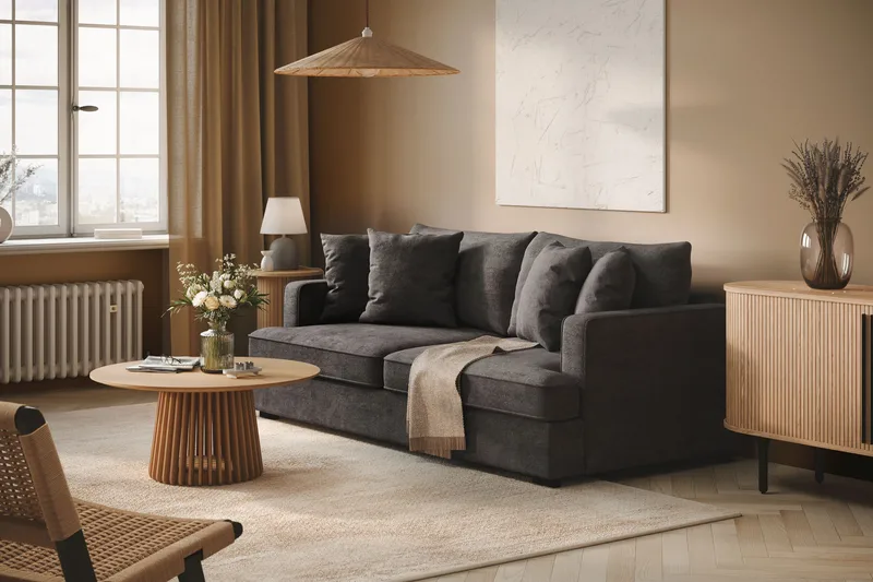 Rossita 3-seters Dyp Sofa i Chenille - Svart - Møbler - Sofaer - 3 seter sofa