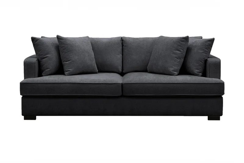 Rossita 3-seters Dyp Sofa i Chenille, Trenza 01, Svart Chenille