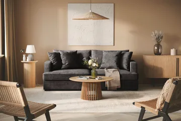 Rossita 3-seters Dyp Sofa i Chenille - Trenza 01, Svart Chenille - Møbler - Sofaer - 3 seter sofa