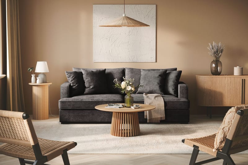 Rossita 3-seters Dyp Sofa i Chenille - Trenza 01, Svart Chenille - Møbler - Sofaer - 3 seter sofa