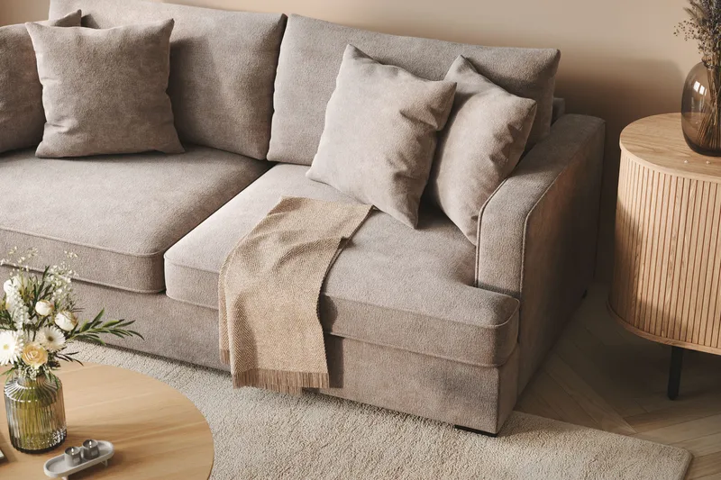 Rossita 3-seters Dyp Sofa i Chenille - Trenza 08, Grå/Brun Chenille - Møbler - Sofaer - 3 seter sofa