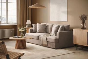 Rossita 3-seters Dyp Sofa i Chenille - Trenza 08, Grå/Brun Chenille - Møbler - Sofaer - 3 seter sofa