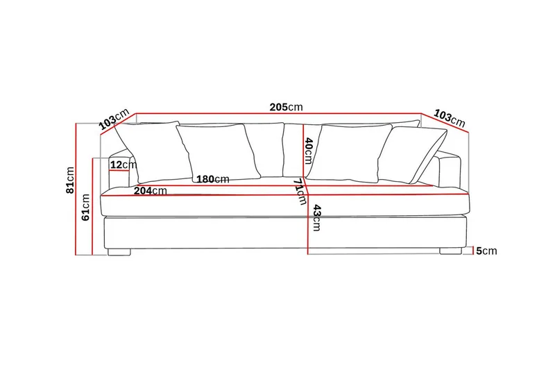 Rossita 3-seters Dyp Sofa med Hel Pute i Stoff - Beige - Møbler - Sofaer - 3 seter sofa