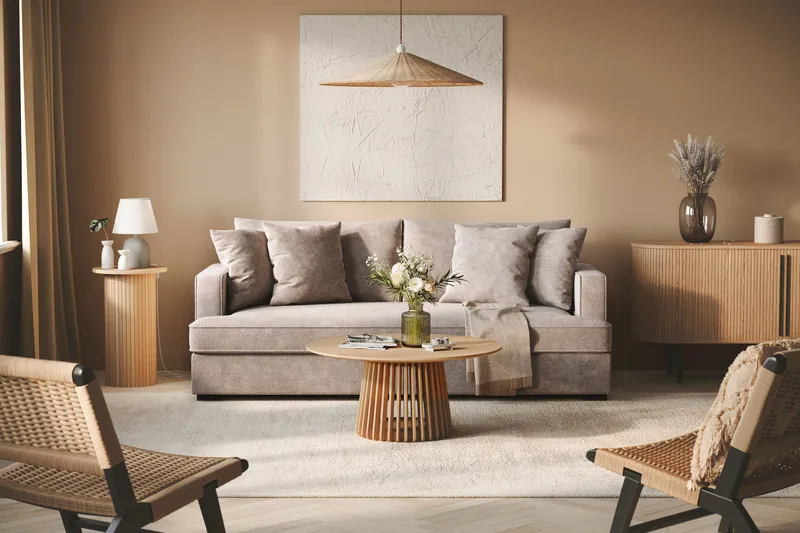 Rossita 3-seters Dyp Sofa med Hel Pute i Chenille - Grå / Brun - Møbler - Sofaer - 3 seter sofa