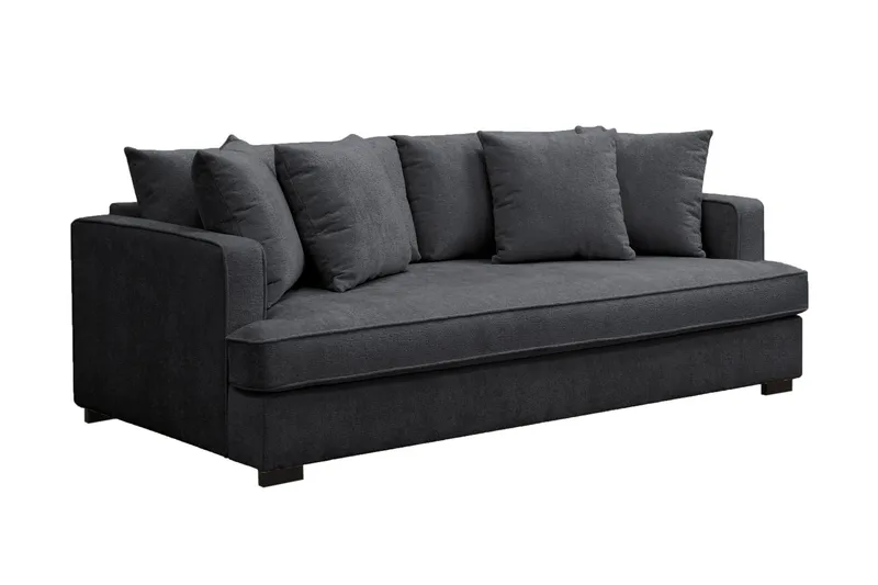 Rossita 3-seters Dyp Sofa med Hel Pute i Chenille - Svart - Møbler - Sofaer - 3 seter sofa