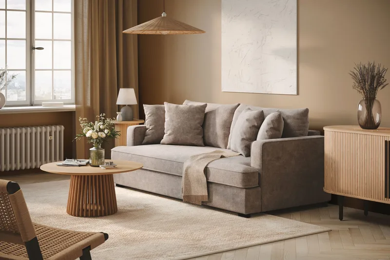 Rossita 3-seters Dyp Sofa med Hel Pute i Chenille - Grå / Brun - Møbler - Sofaer - 3 seter sofa