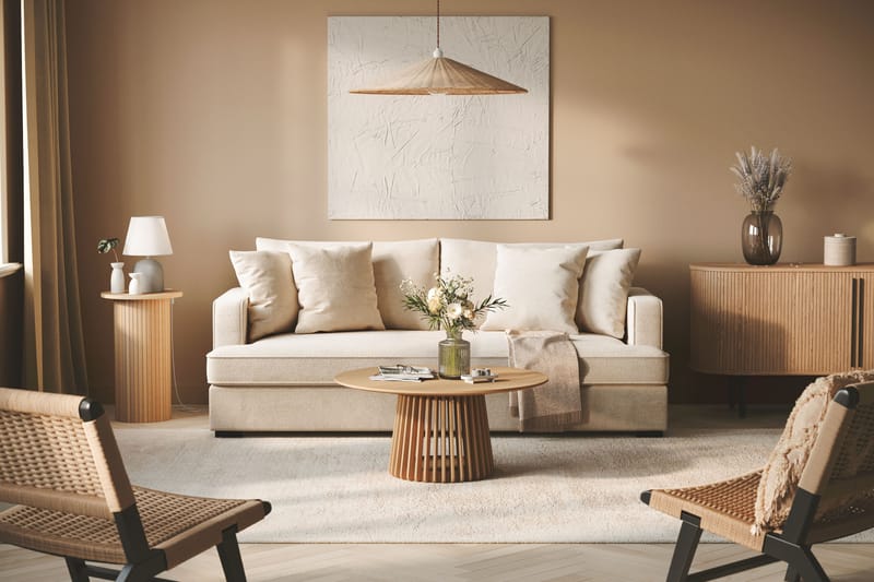 Rossita 3-seters Dyp Sofa med Hel Pute i Chenille - Beige - Møbler - Sofaer - 3 seter sofa