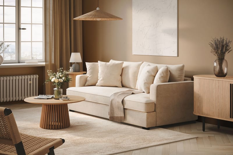 Rossita 3-seters Dyp Sofa med Hel Pute i Chenille - Beige - Møbler - Sofaer - 3 seter sofa