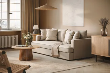 Rossita 3-seters Dyp Sofa med Hel Pute i Bouclé - Beige - Møbler - Sofaer - 3 seter sofa