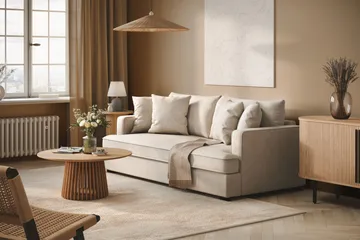 Rossita 3-seters Dyp Sofa med Hel Pute i Stoff - Beige - Møbler - Sofaer - 3 seter sofa
