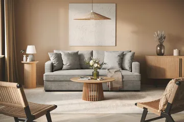 Rossita 3-seters Dyp Sofa med Hel Pute i Chenille - Grå - Møbler - Sofaer - 3 seter sofa