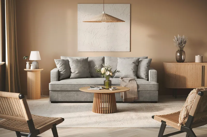 Rossita 3-seters Dyp Sofa med Hel Pute i Chenille - Grå - Møbler - Sofaer - 3 seter sofa