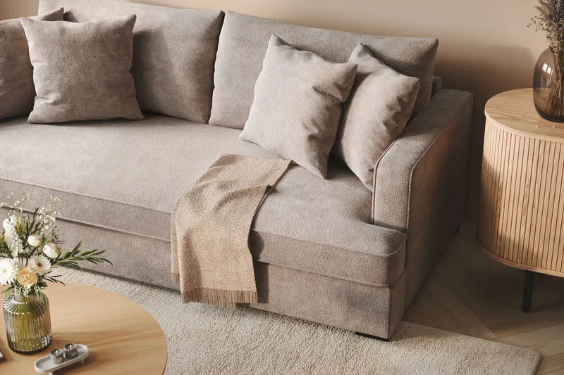 Rossita 3-seters Dyp Sofa med Hel Pute i Chenille - Grå / Brun - Møbler - Sofaer - 3 seter sofa
