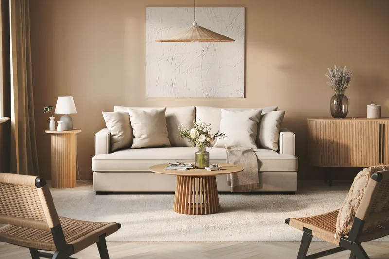 Rossita 3-seters Dyp Sofa med Hel Pute i Bouclé - Beige - Møbler - Sofaer - 3 seter sofa