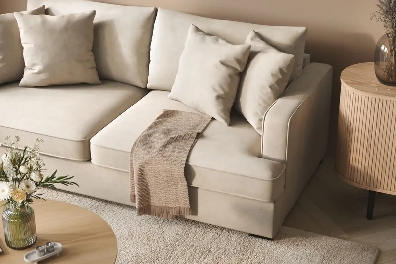 Rossita 3-seters Dyp Stoffsofa - Beige - Møbler - Sofaer - 3 seter sofa
