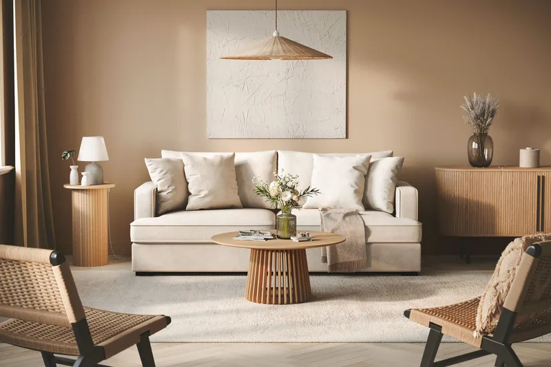 Rossita 3-seters Dyp Stoffsofa - Beige - Møbler - Sofaer - 3 seter sofa