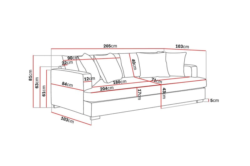 Rossita 3-seters Dyp Stoffsofa - Beige - Møbler - Sofaer - 3 seter sofa