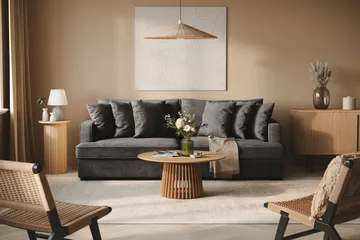 Rossita 4-seters Dyp Sofa i Chenille - Trenza 01, Svart Chenille - Møbler - Sofaer - 4 seter sofa
