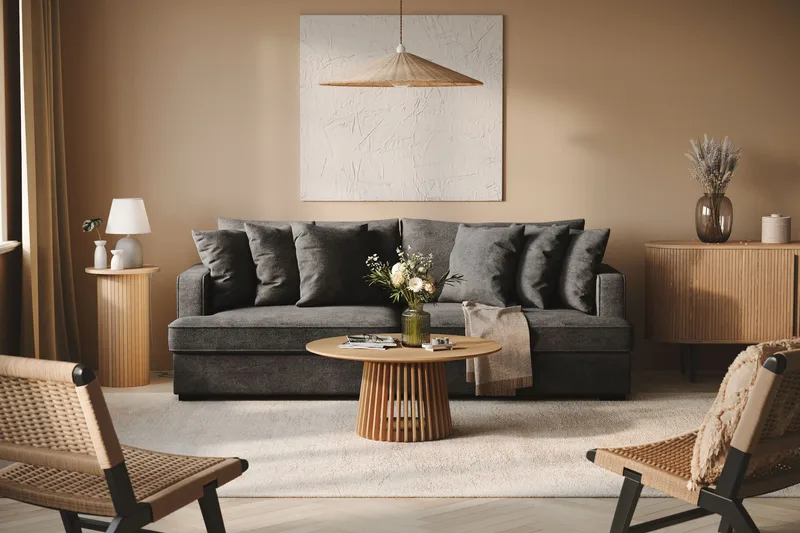 Rossita 4-seters Dyp Sofa i Chenille - Trenza 01, Svart Chenille - Møbler - Sofaer - 4 seter sofa