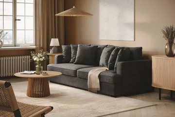 Rossita 4-seters Dyp Sofa i Chenille - Trenza 01, Svart Chenille - Møbler - Sofaer - 4 seter sofa