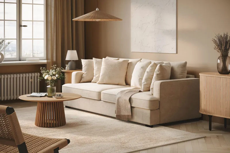 Rossita 4-seters Dyp Sofa i Chenille - Trenza 06, Beige Chenille - Møbler - Sofaer - 4 seter sofa