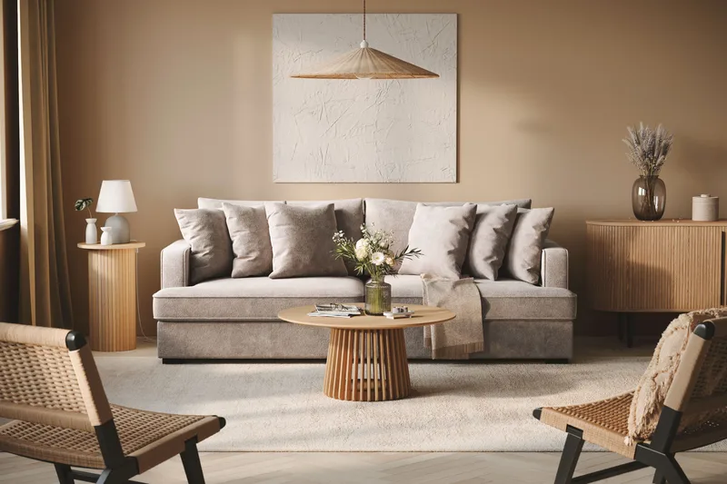 Rossita 4-seters Dyp Sofa i Chenille - Trenza 08, Grå/Brun Chenille - Møbler - Sofaer - 4 seter sofa