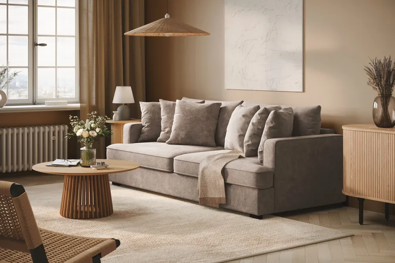 Rossita 4-seters Dyp Sofa i Chenille - Trenza 08, Grå/Brun Chenille - Møbler - Sofaer - 4 seter sofa