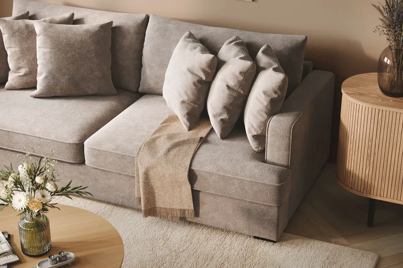 Rossita 4-seters Dyp Sofa i Chenille - Trenza 08, Grå/Brun Chenille - Møbler - Sofaer - 4 seter sofa
