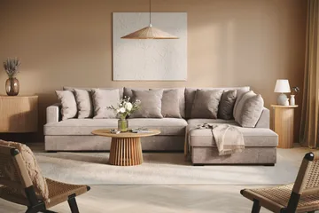 Rossita 4-seters Høyrevendt L-formet Dyp Sjeselongsofa i Chenille - Grå / Brun - Møbler - Sofaer - Sofaer med sjeselong - 4 seters sofa med divan