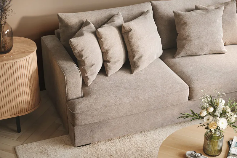 Rossita 4-seters Høyrevendt L-formet Dyp Sjeselongsofa i Chenille - Grå / Brun - Møbler - Sofaer - Sofaer med sjeselong - 4 seters sofa med divan